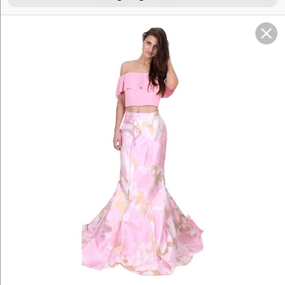 Jovani #59666 Pink Two Piece Mermaid Prom Gown - Picture 2 of 8